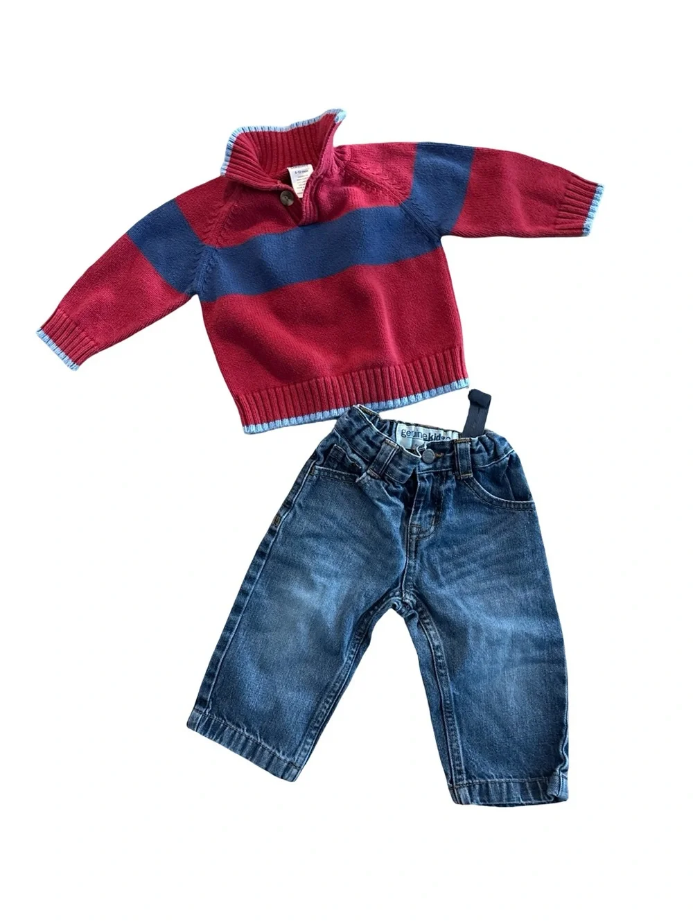 Boys 2 piece preppy Denim Jean set with Football Aplique on Sweater 6-12 Months